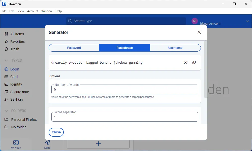 Công cụ tạo mật khẩu mạnh của Bitwarden