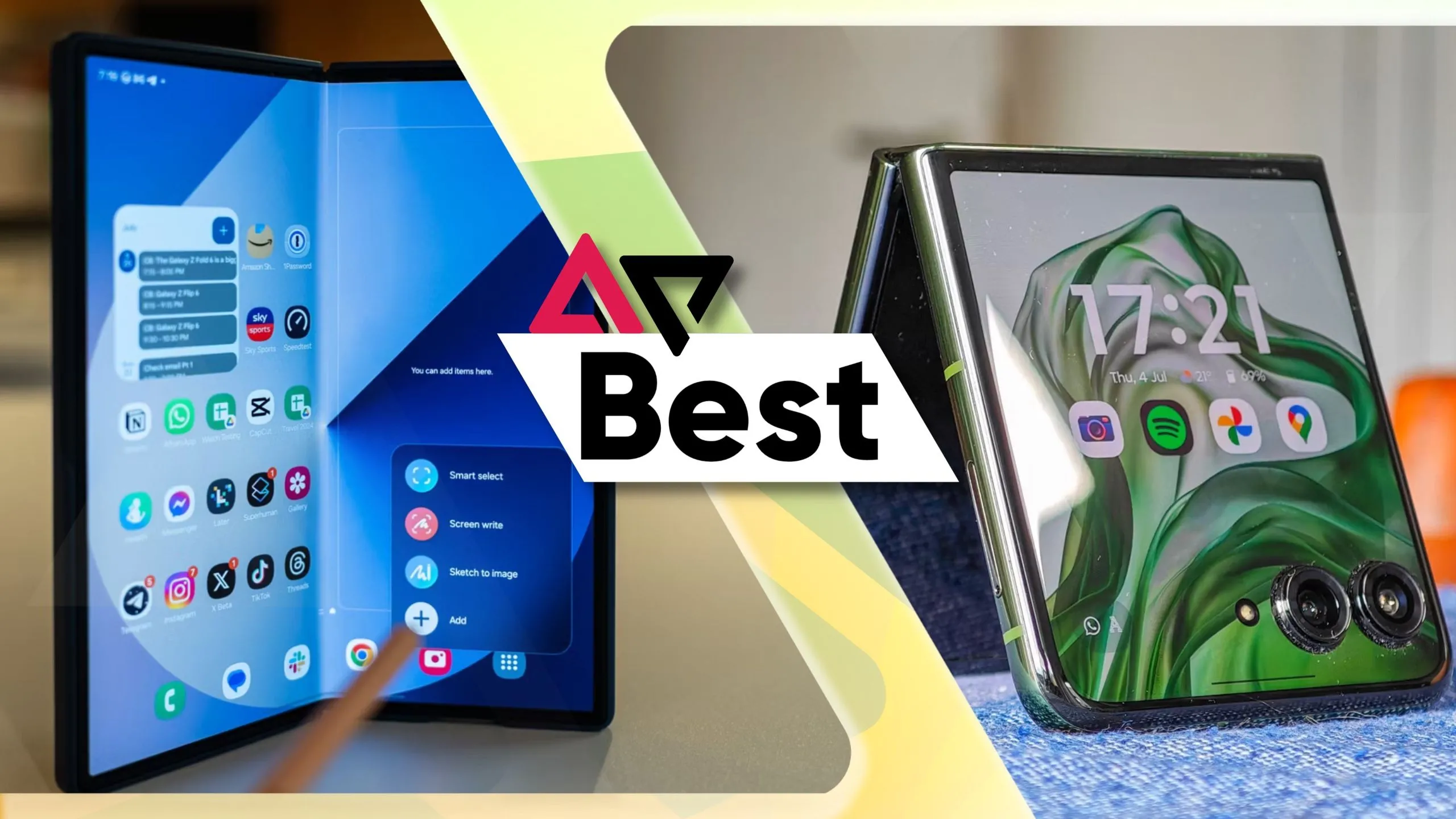 Điện thoại gập Samsung Galaxy Z Fold 6 và Motorola Razr+ đặt cạnh nhau