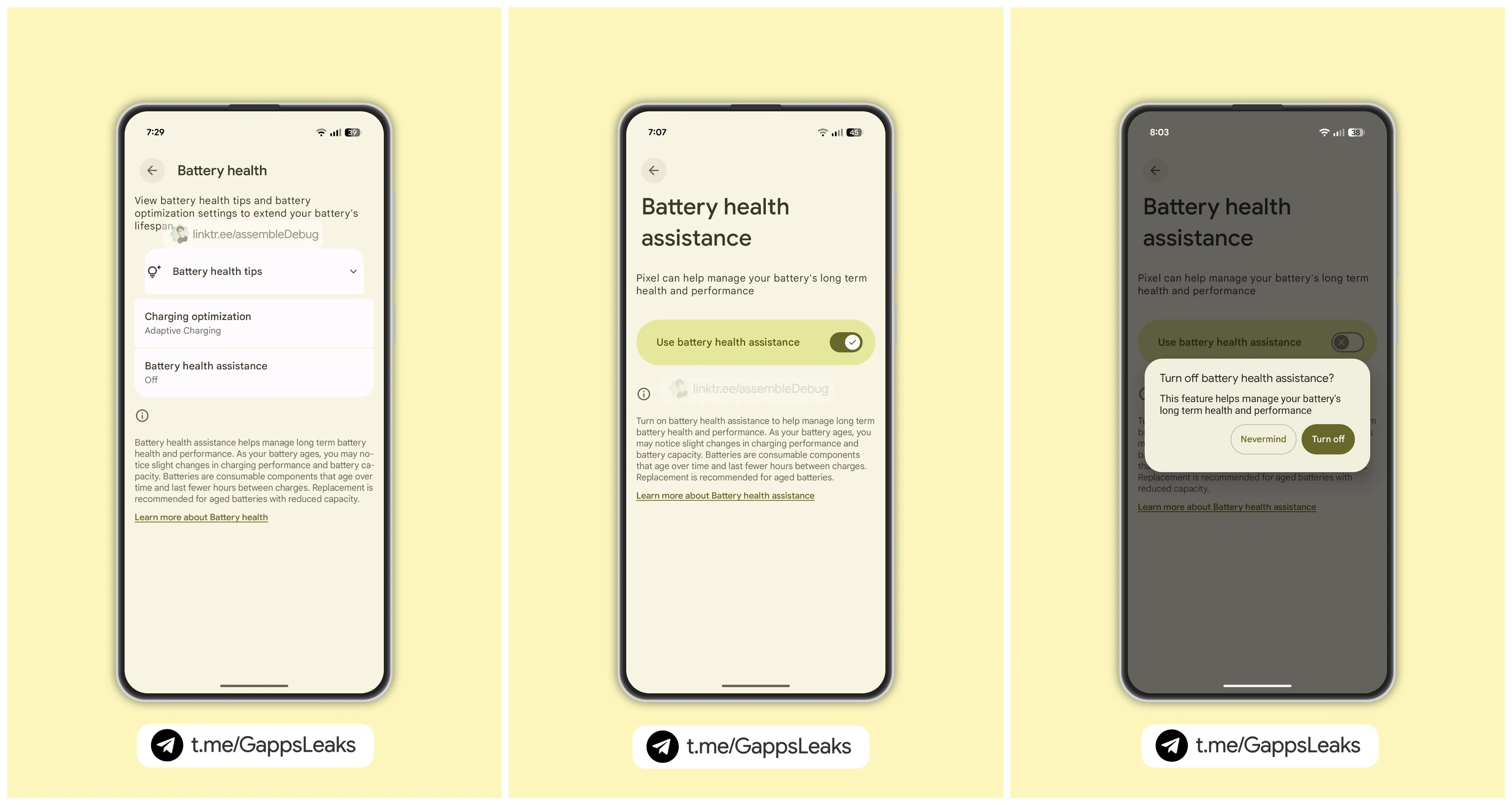 Giao diện cài đặt tính năng Tối ưu sức khỏe pin (Battery Health Assistant) trên Pixel 9.