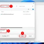 Giao diện Notepad hiển thị code script và cửa sổ Save As đang lưu file ClearTempFiles.bat với tùy chọn "All Files".