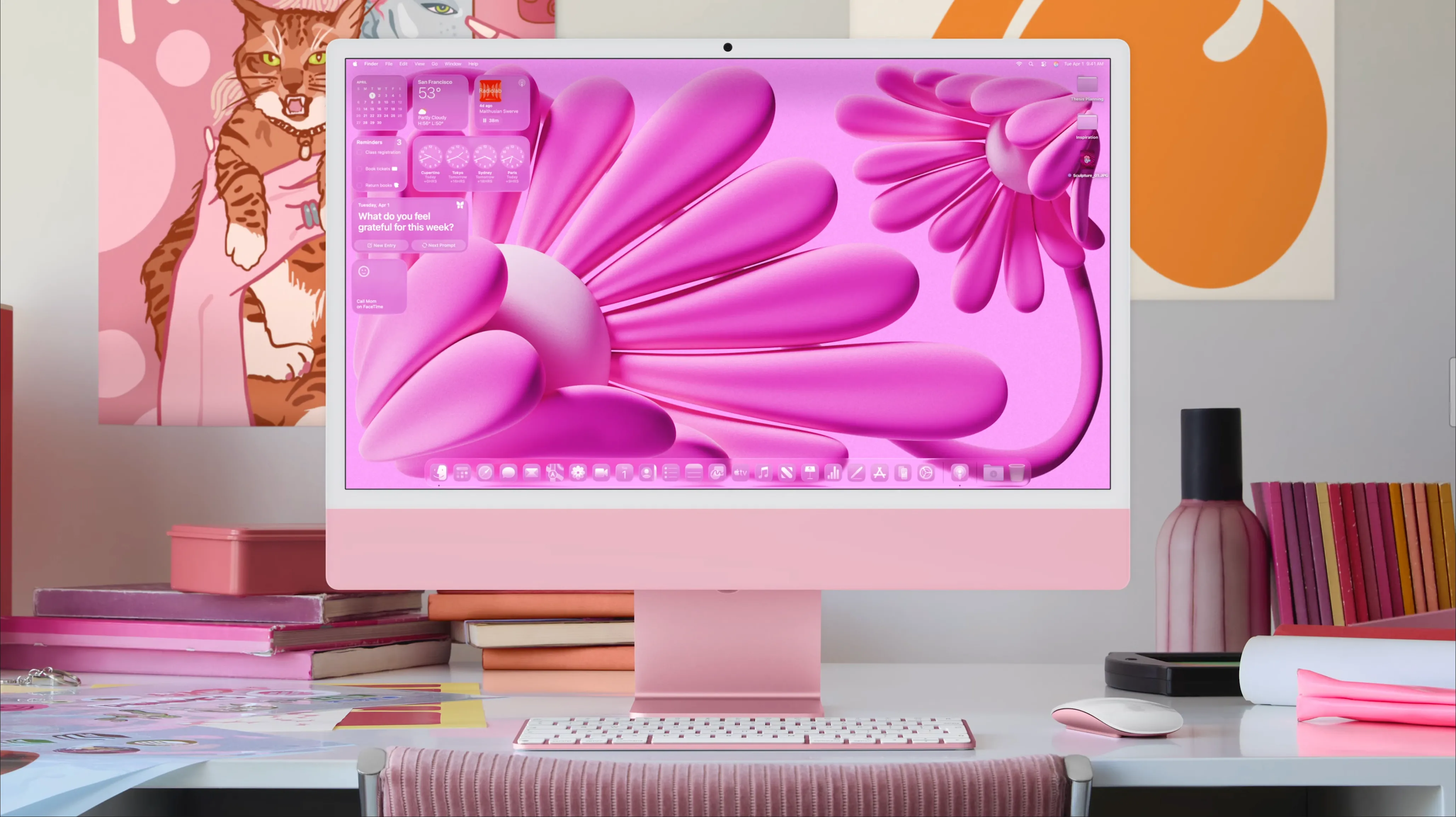 Giao diện tùy chỉnh chủ đề màu hồng trong macOS 26 Tahoe