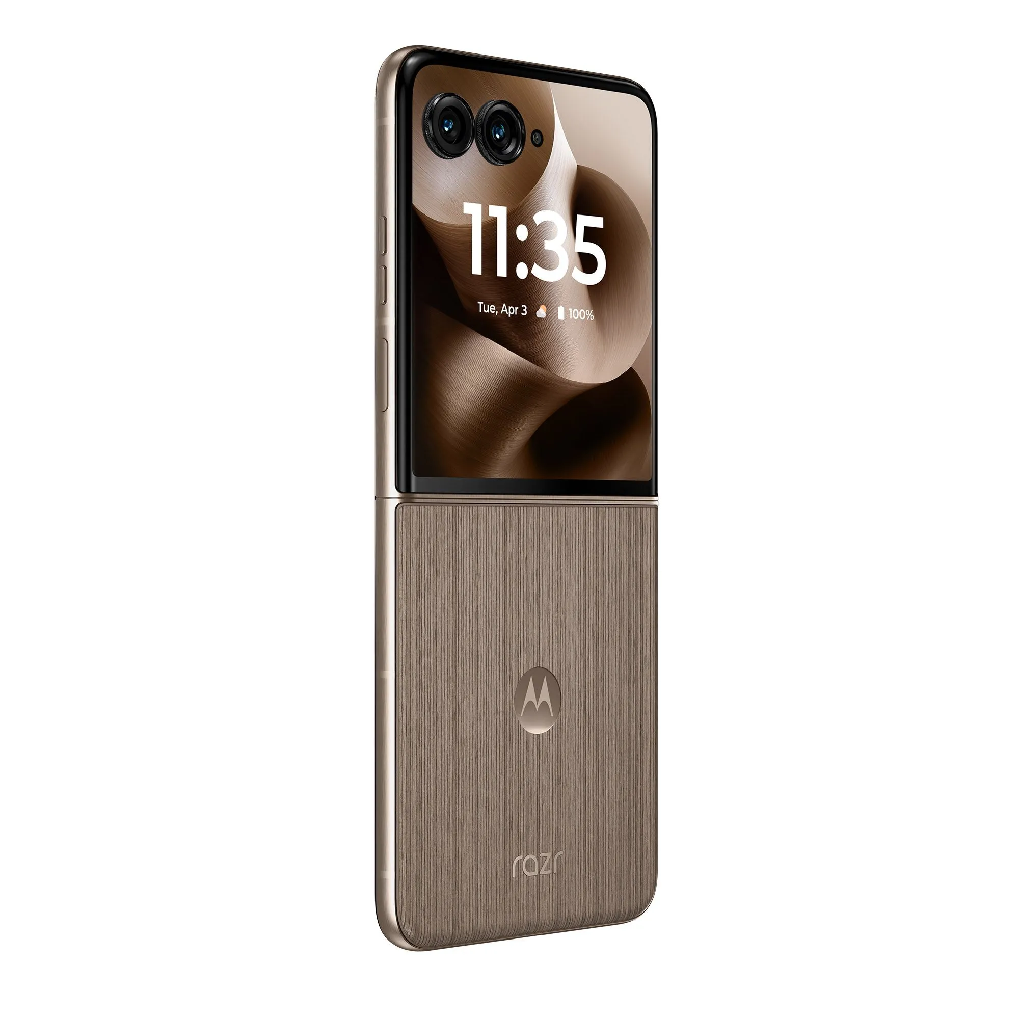 Mặt lưng điện thoại Moto Razr Ultra màu xanh lá cây nhạt đặt trên bãi cỏ