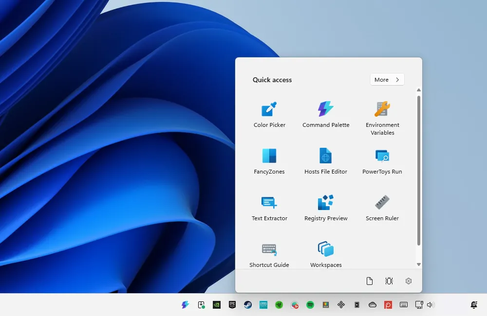 Menu truy cập nhanh PowerToys trên Windows