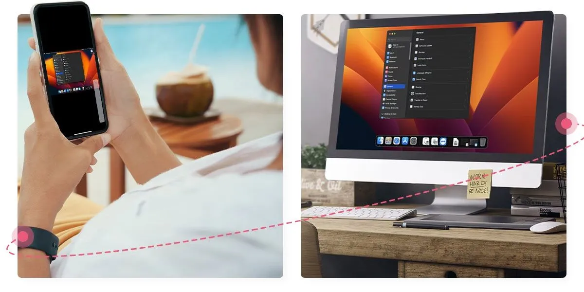 Người đàn ông dùng TeamViewer trên điện thoại để truy cập máy tính