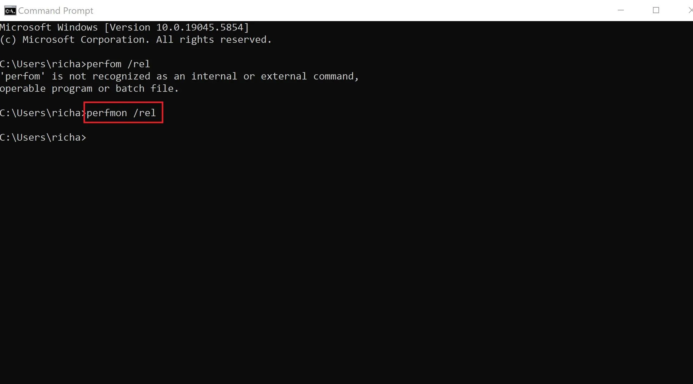 Sử dụng lệnh perfmon /rel trong Command Prompt để mở Công cụ theo dõi độ tin cậy Windows