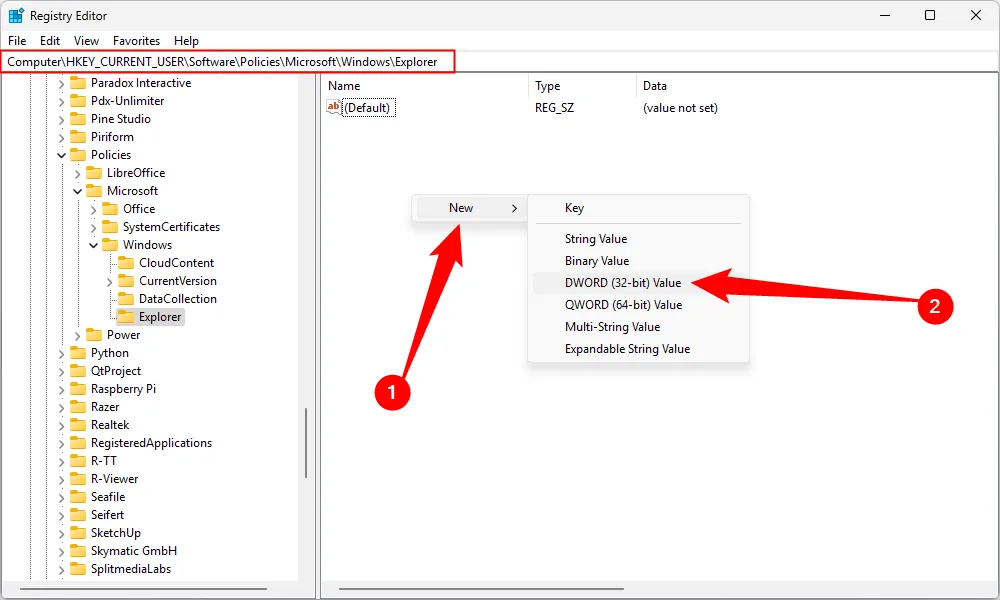 Tạo giá trị DWORD (32-bit) DisableSearchBoxSuggestions trong Registry