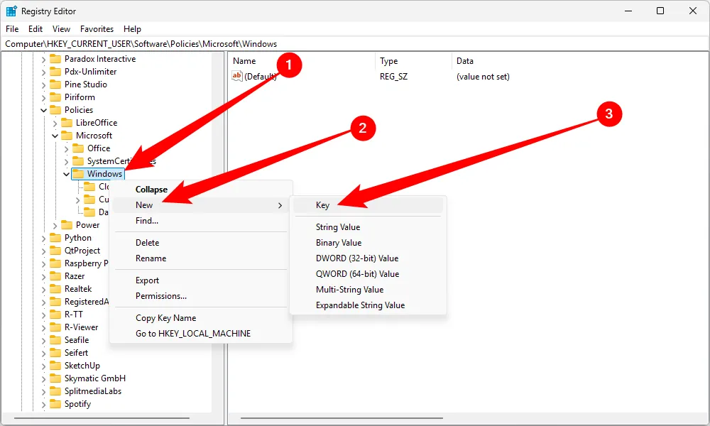 Tạo khóa (Key) mới Explorer trong Registry Editor