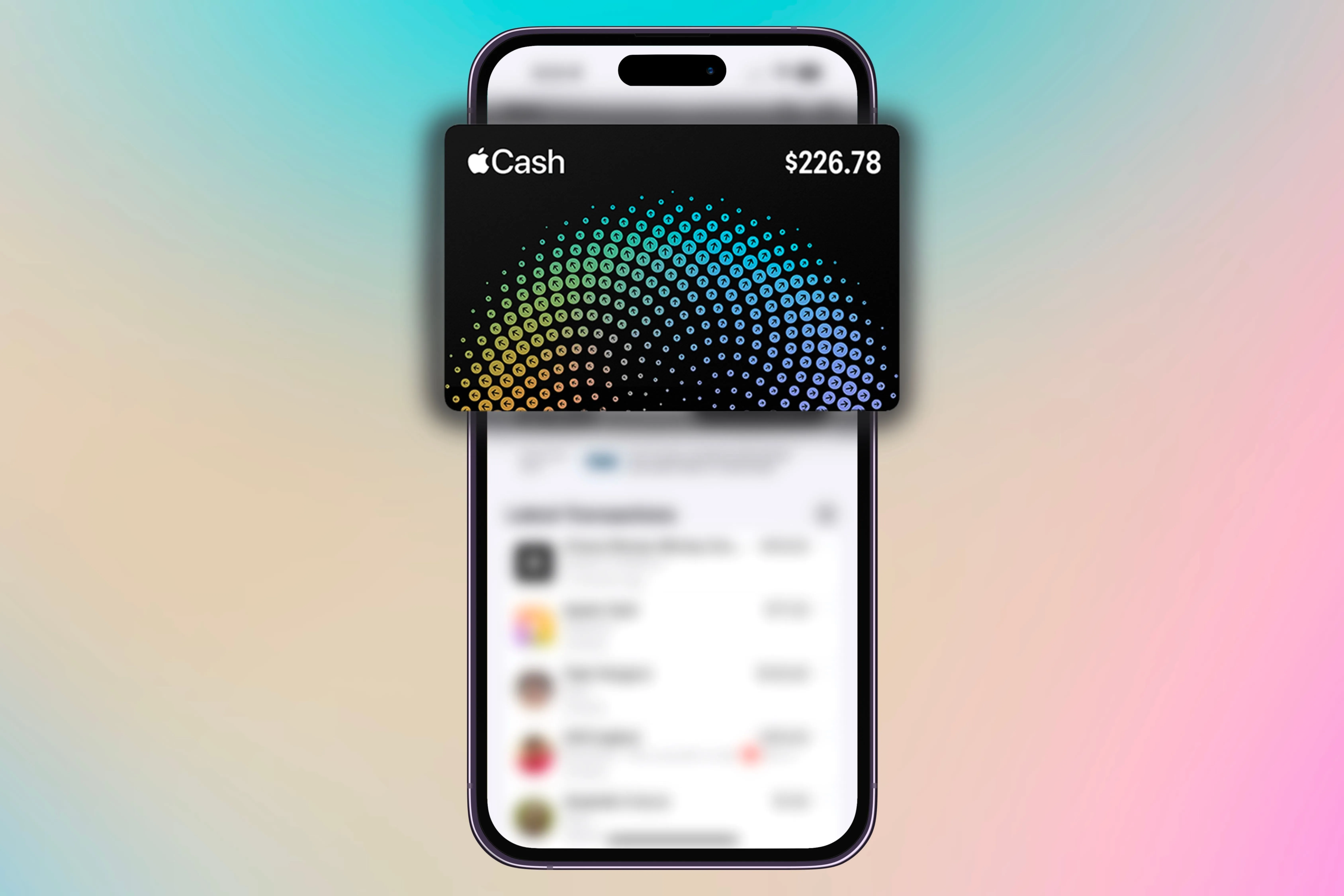 Thẻ Apple Cash hiển thị trong Apple Wallet với lịch sử giao dịch