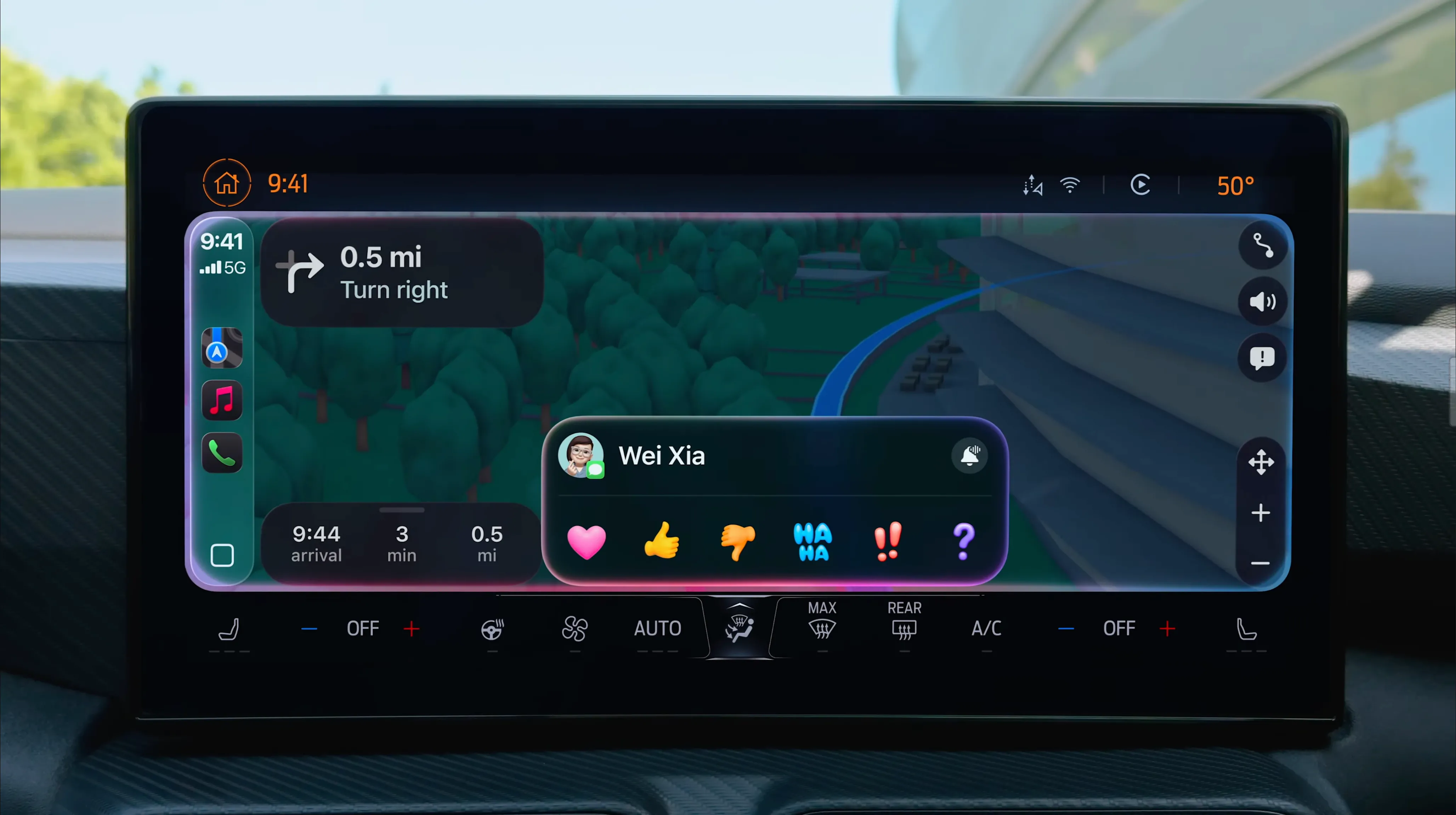 Tính năng Tapbacks trong ứng dụng Tin nhắn trên CarPlay iOS 26.