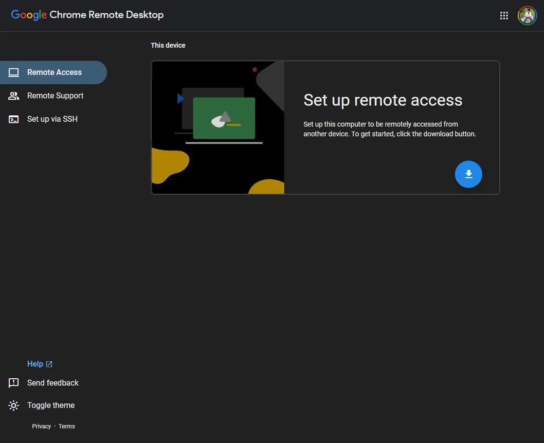 Trang tải công cụ cài đặt Chrome Remote Desktop của Google