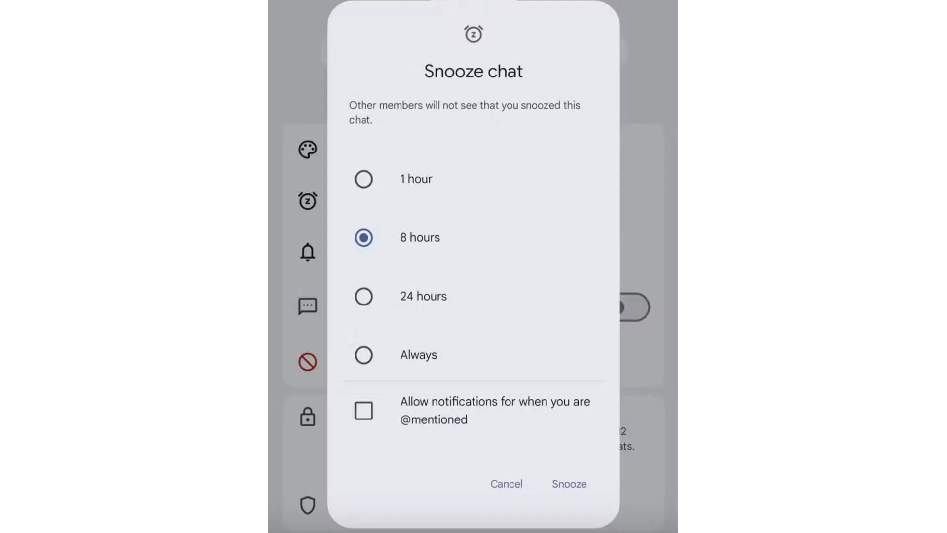 Tùy chọn tạm ẩn (snooze) cuộc trò chuyện trong Google Messages.