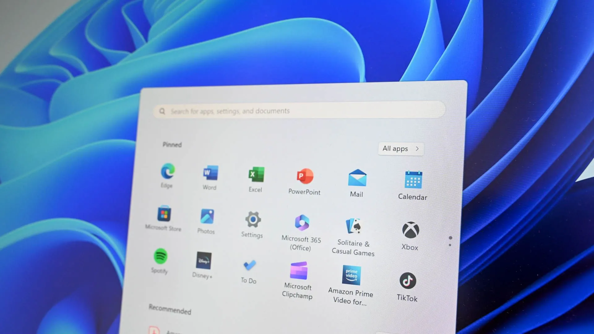 Ví dụ về cách hiển thị ứng dụng trong Menu Start Windows 11
