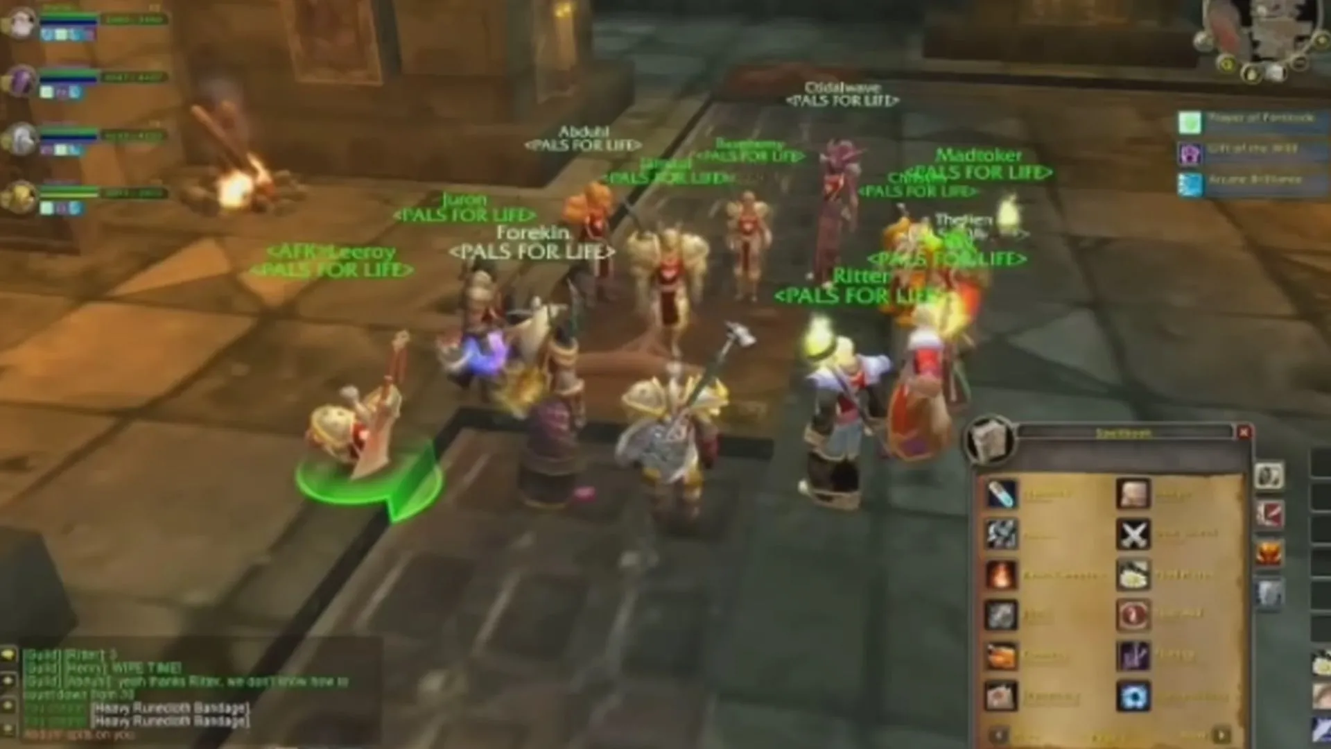 Ảnh chụp màn hình game World of Warcraft hiển thị cảnh một nhóm người chơi đang thực hiện nhiệm vụ raid trong Upper Blackrock Spire, nơi nhân vật Leeroy Jenkins trở nên nổi tiếng.