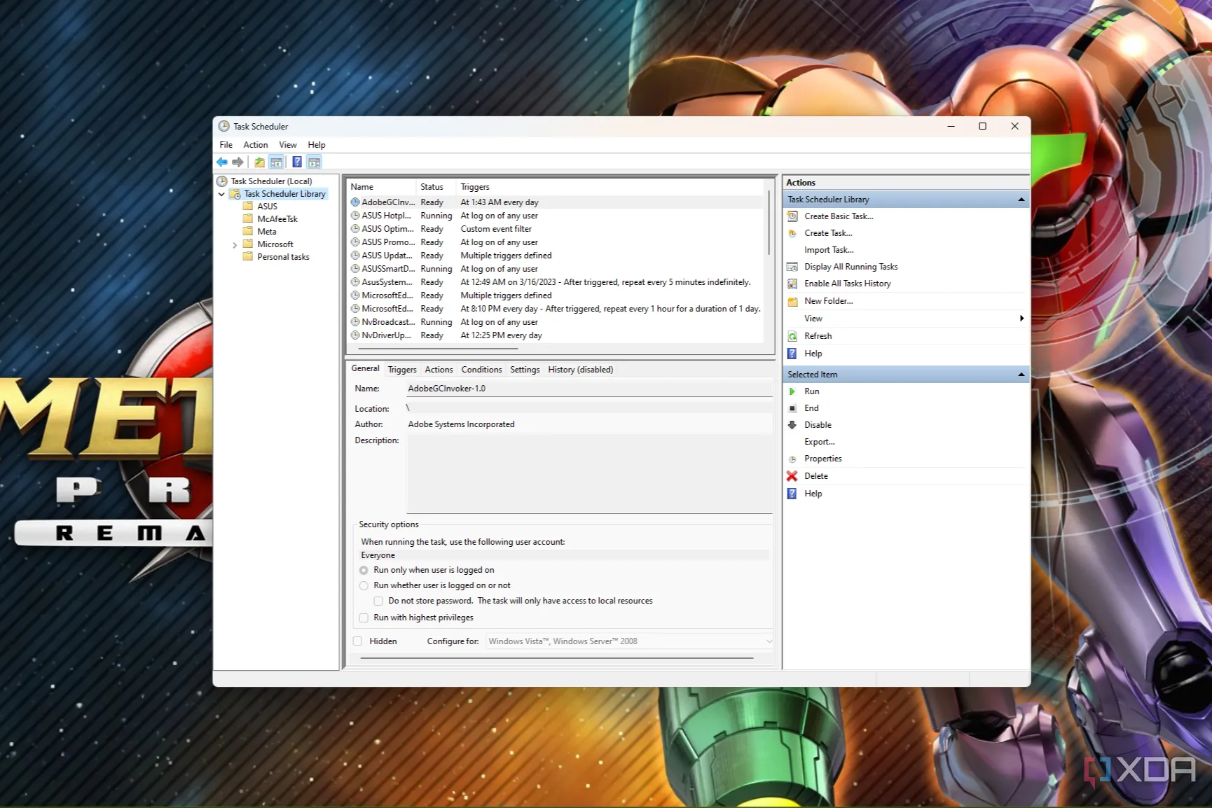 Ảnh chụp màn hình Windows 11 Task Scheduler trên nền màn hình desktop