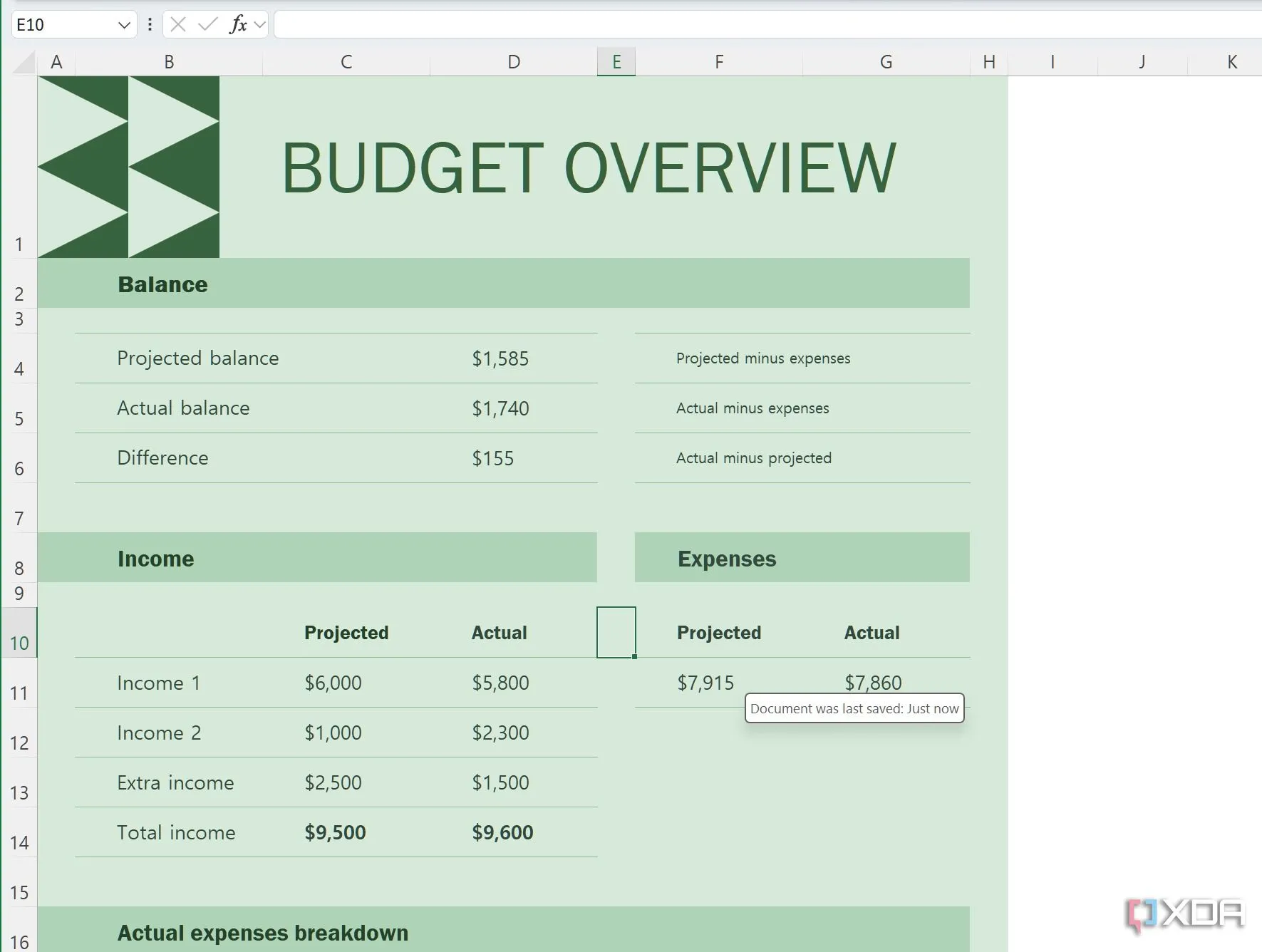 Bảng tính Excel quản lý ngân sách gia đình hàng tháng và quyền sở hữu dữ liệu