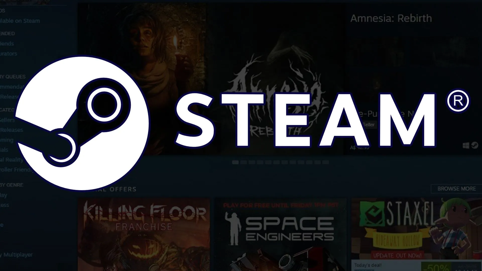 Biểu tượng Steam nổi bật trên nền giao diện trang chủ Steam, biểu thị sự thay đổi trong cách xử lý Proton trên Linux