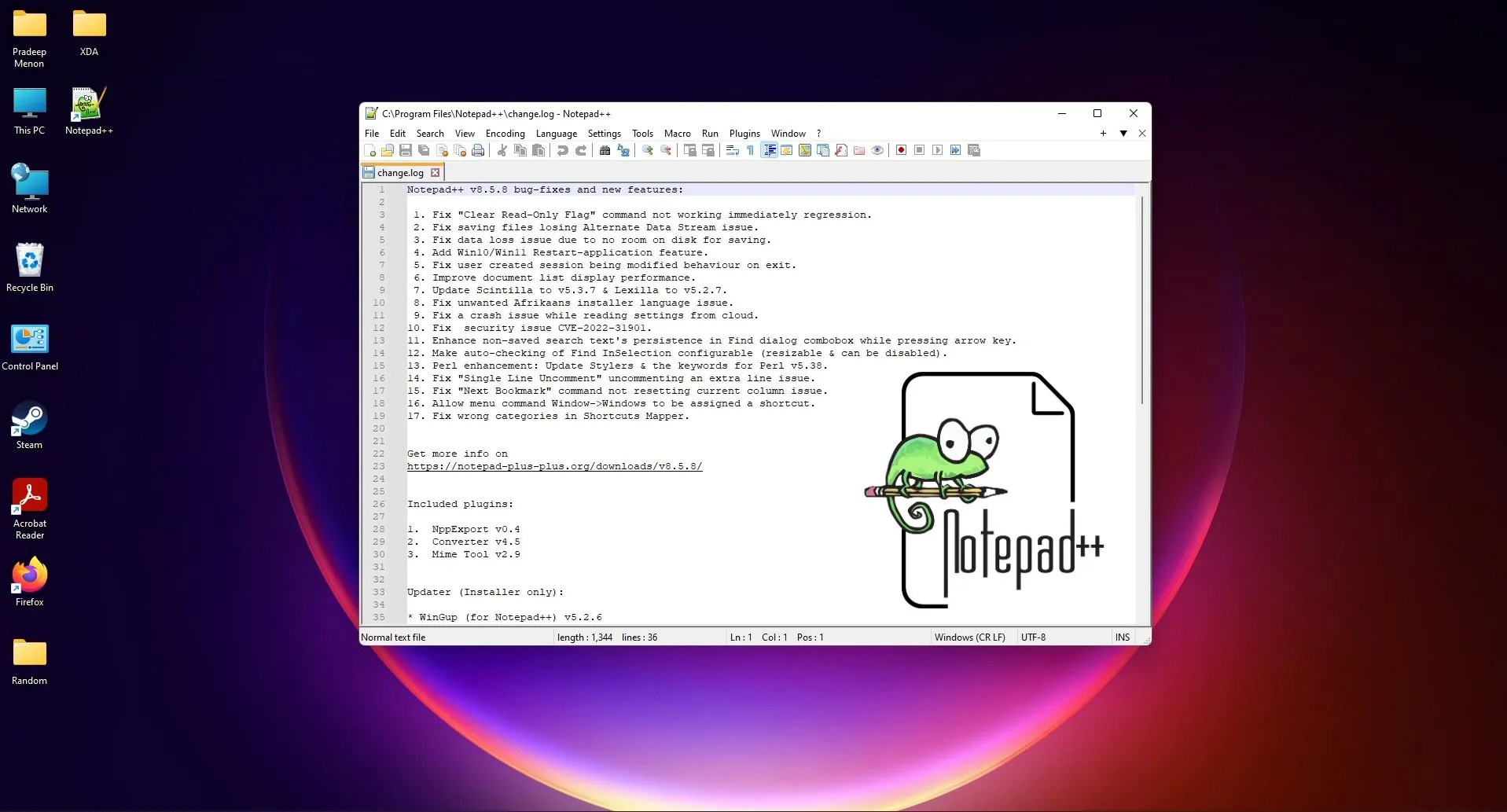 Biểu tượng ứng dụng Notepad++ trên Windows