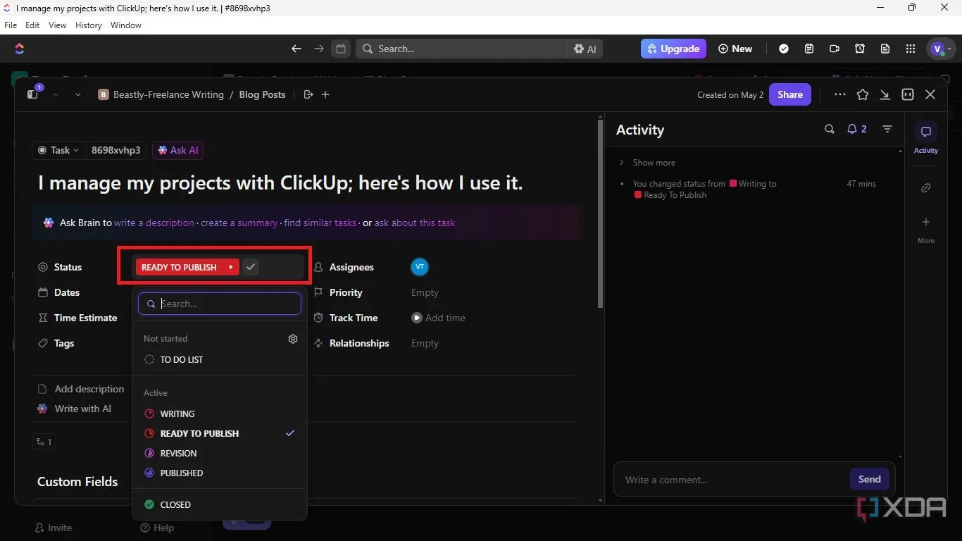 Cách cập nhật trạng thái của nhiệm vụ trong ClickUp