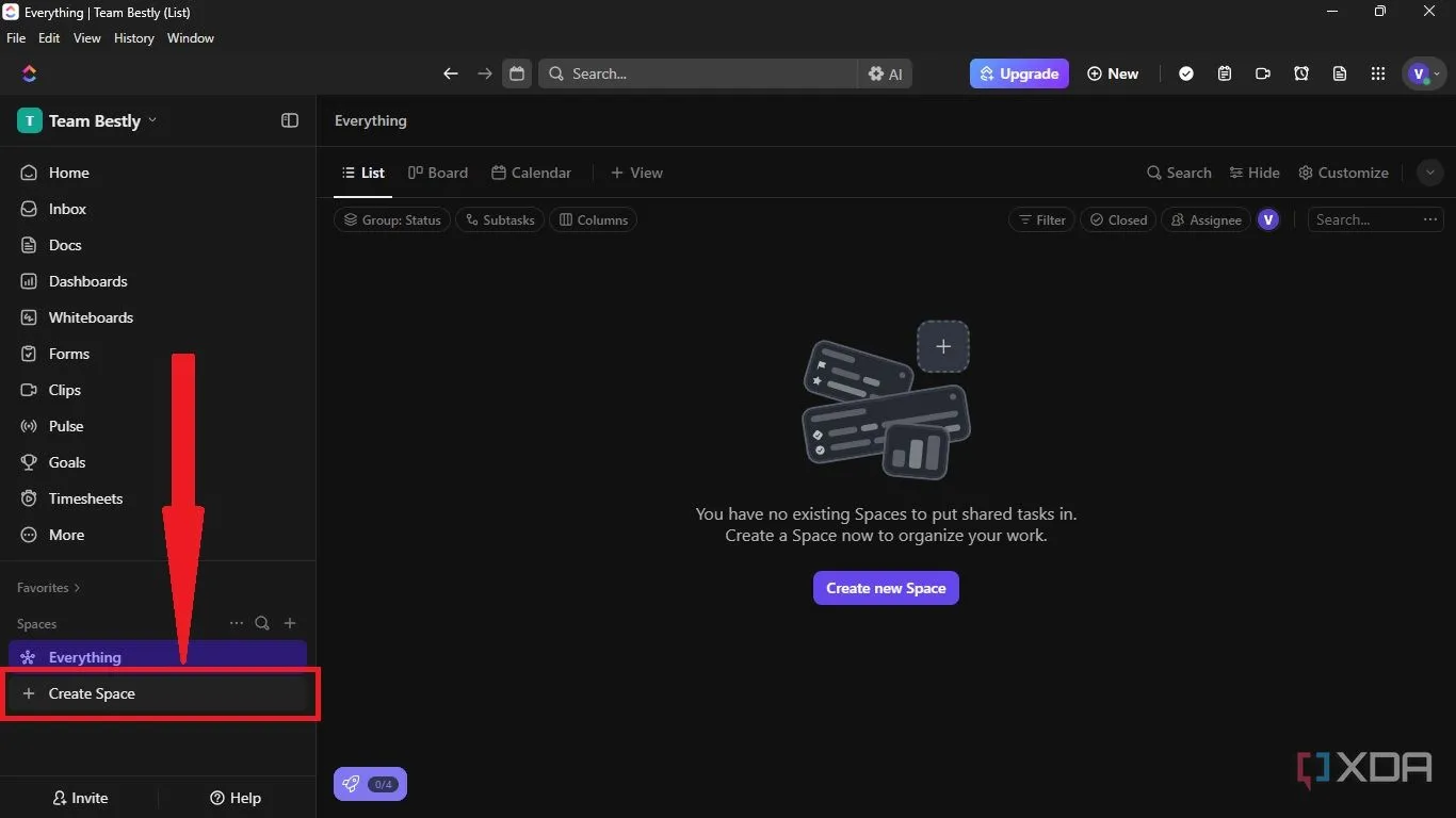 Cách tạo không gian làm việc mới (Space) trên ClickUp