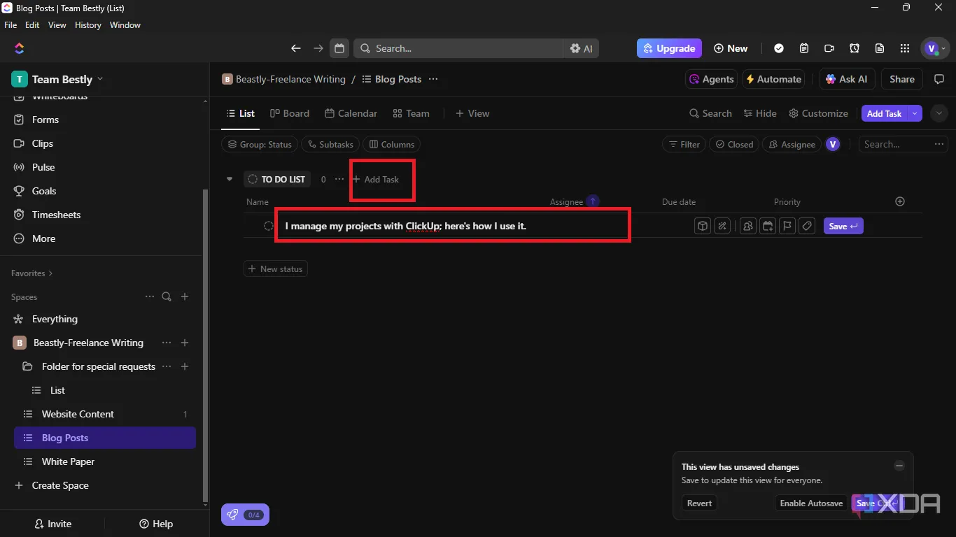Cách thêm nhiệm vụ mới vào danh sách trong ClickUp