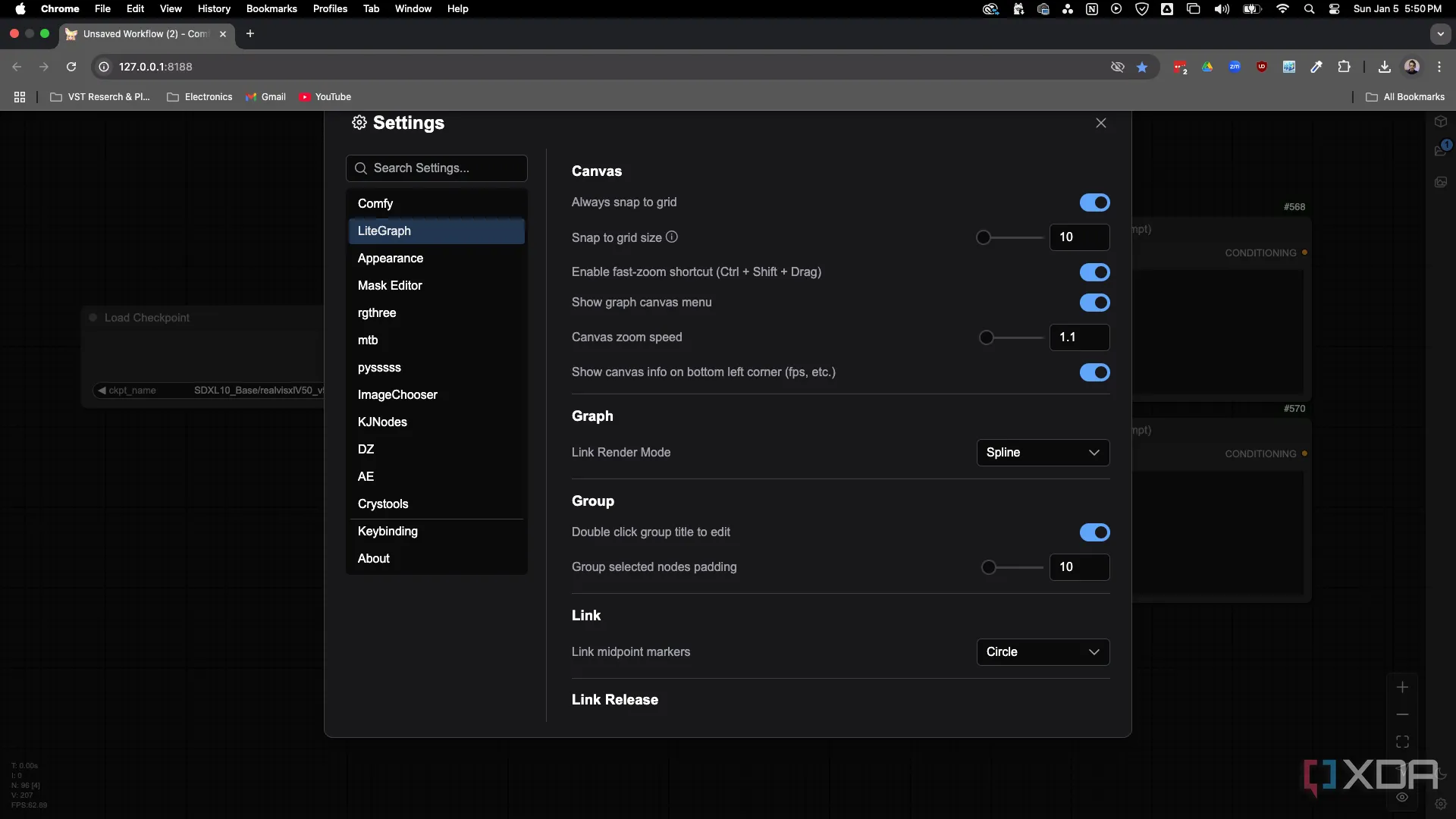 Cài đặt &quot;Always snap to grid&quot; trong menu LiteGraph của ComfyUI, giúp sắp xếp các node một cách gọn gàng và chuyên nghiệp.