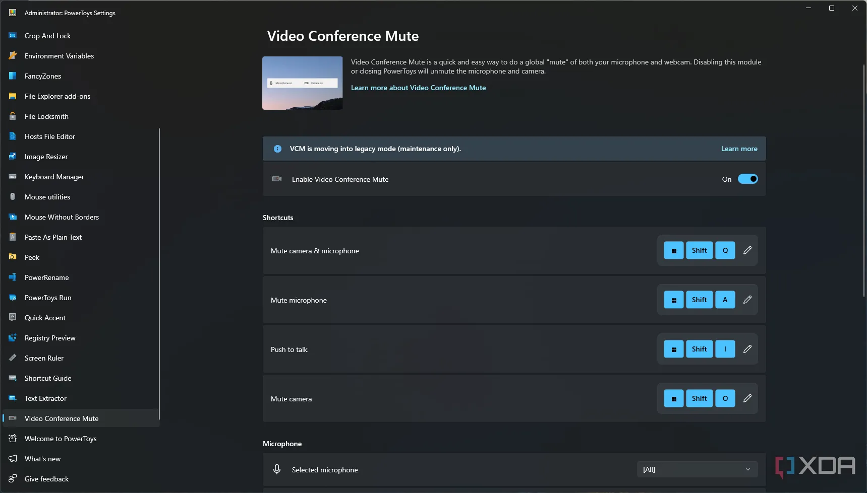 Cài đặt công cụ Video Conference Mute của PowerToys, cho phép tắt nhanh camera và microphone trong các ứng dụng họp trực tuyến.