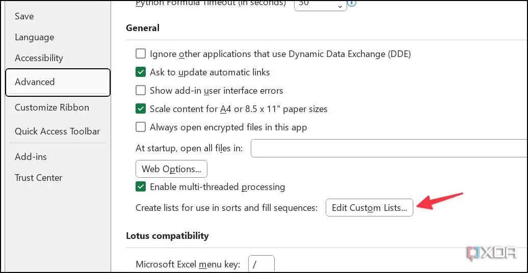Cửa sổ Edit Custom List (Chỉnh sửa danh sách tùy chỉnh) trong Excel