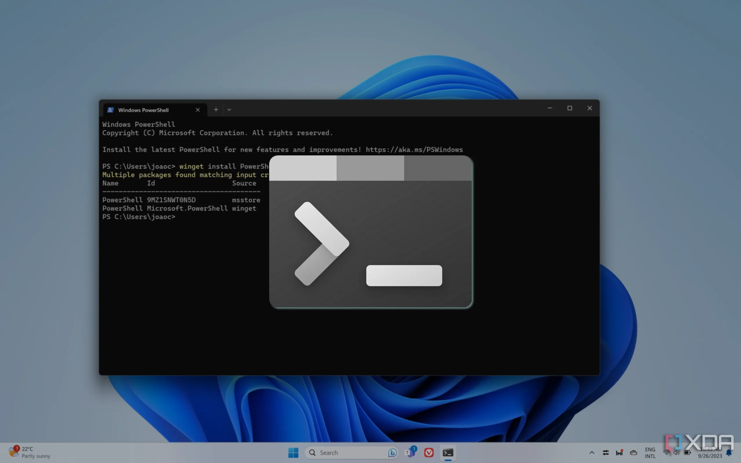 Cửa sổ Windows Terminal với giao diện dòng lệnh của PowerShell