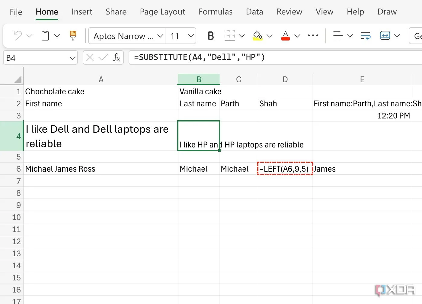 Giao diện Excel với hàm SUBSTITUTE, liên quan đến cài đặt chế độ tính toán thủ công cho bảng tính lớn
