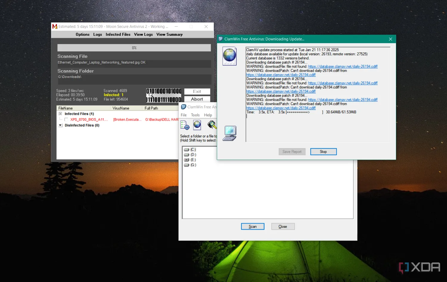 Giao diện người dùng của một chương trình diệt virus mã nguồn mở trên hệ điều hành Windows, minh họa cho các giải pháp phần mềm quản lý mật khẩu miễn phí có thể tự host.