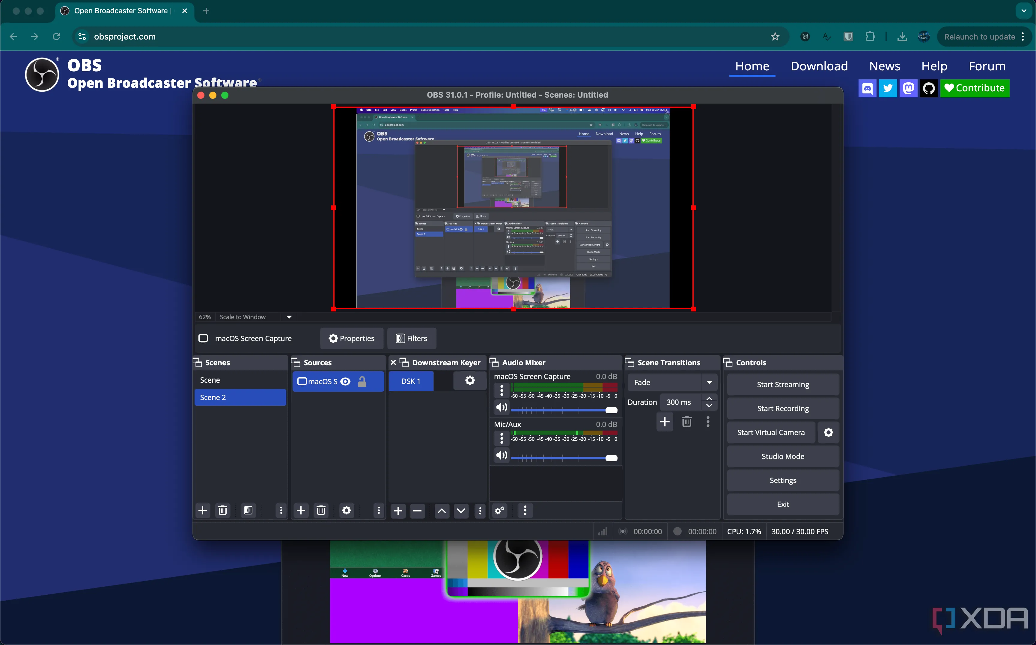 Giao diện plugin Downstream Keyer trong OBS Studio giúp tùy biến lớp phủ cuối cùng