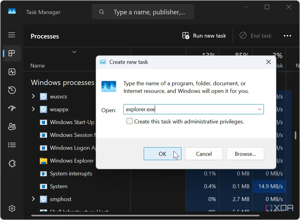 Hướng dẫn cách kết thúc tiến trình explorer.exe và khởi động lại thủ công thông qua Task Manager trong Windows