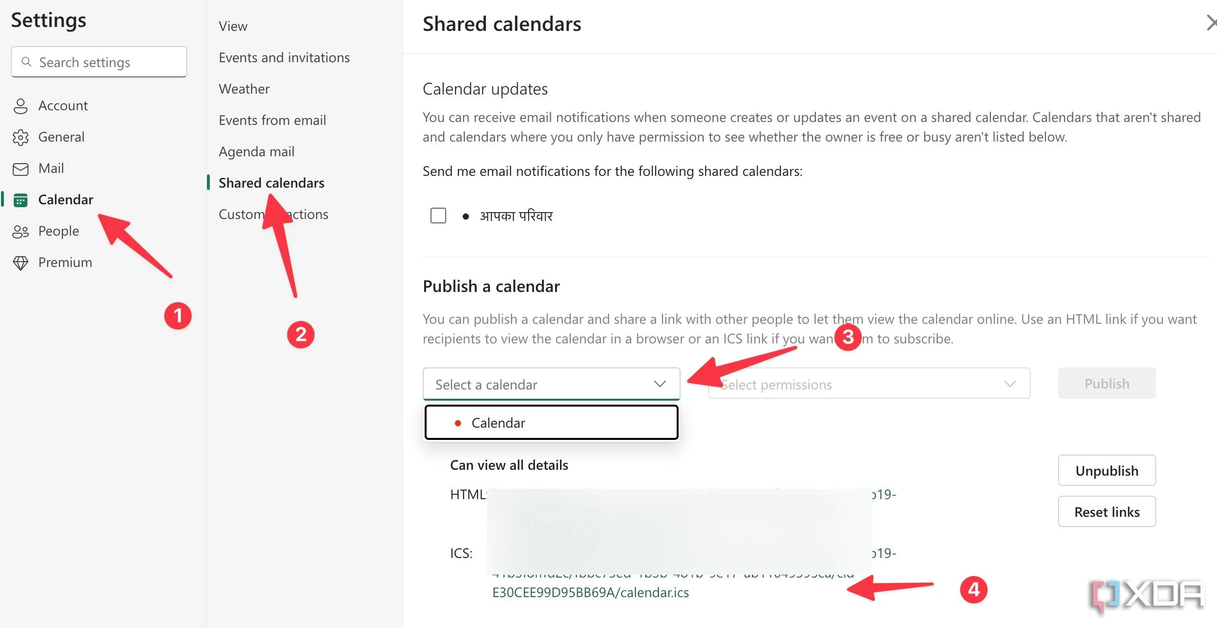 Hướng dẫn sao chép liên kết ICS của lịch Outlook trên nền web để tích hợp vào Obsidian Full Calendar