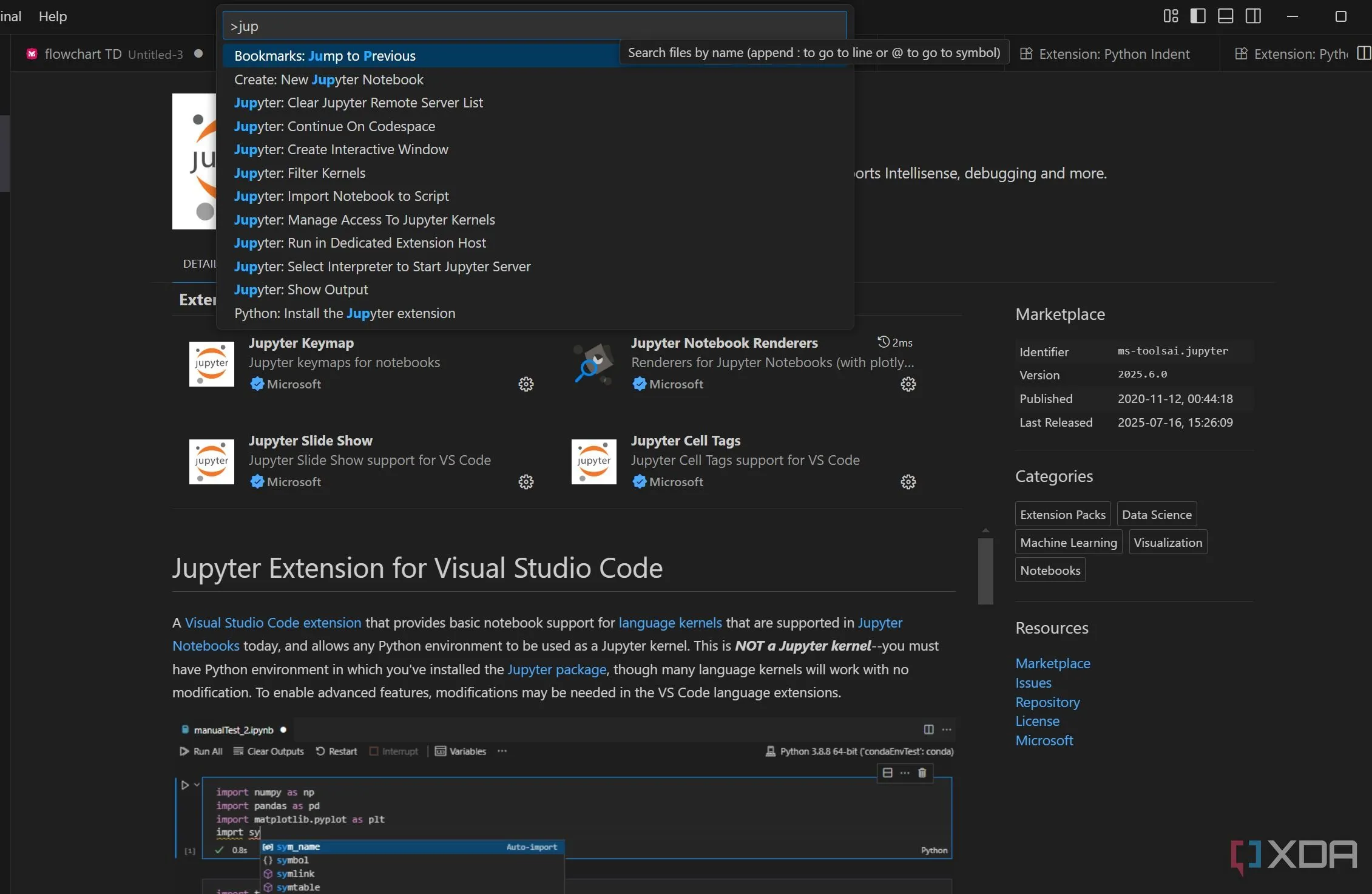 Jupyter Notebook được tích hợp trực tiếp trong Visual Studio Code, hiển thị ô code Python và kết quả chạy.