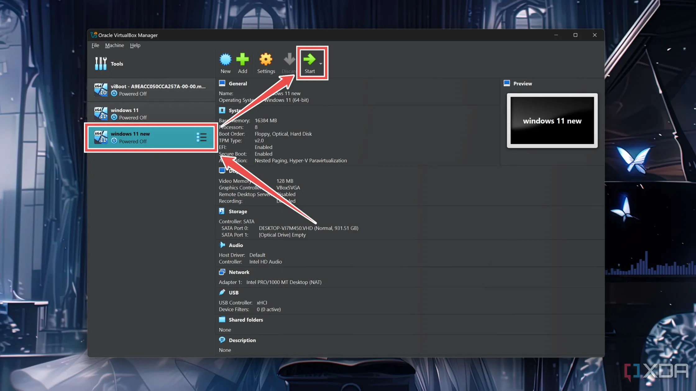Khởi động máy ảo Windows 11 đã được tạo trong giao diện VirtualBox
