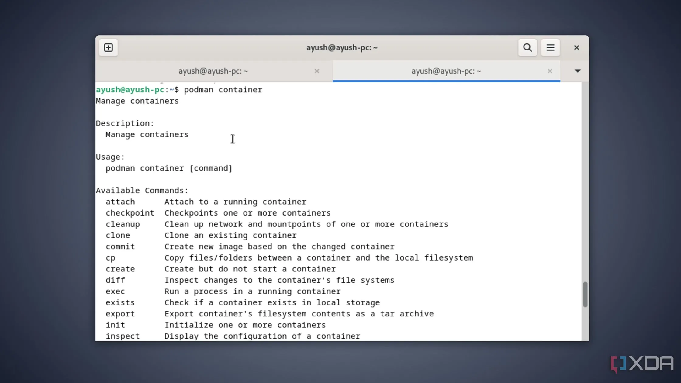 Lệnh Podman được thực thi trong Terminal để quản lý container, minh họa tích hợp với Systemd.
