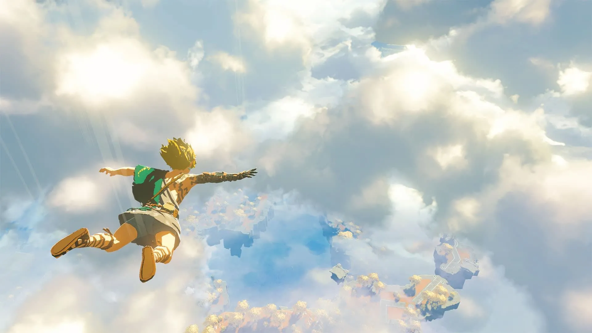 Link đang lướt qua bầu trời trong The Legend of Zelda: Tears of the Kingdom, biểu tượng của sự tự do khám phá không giới hạn
