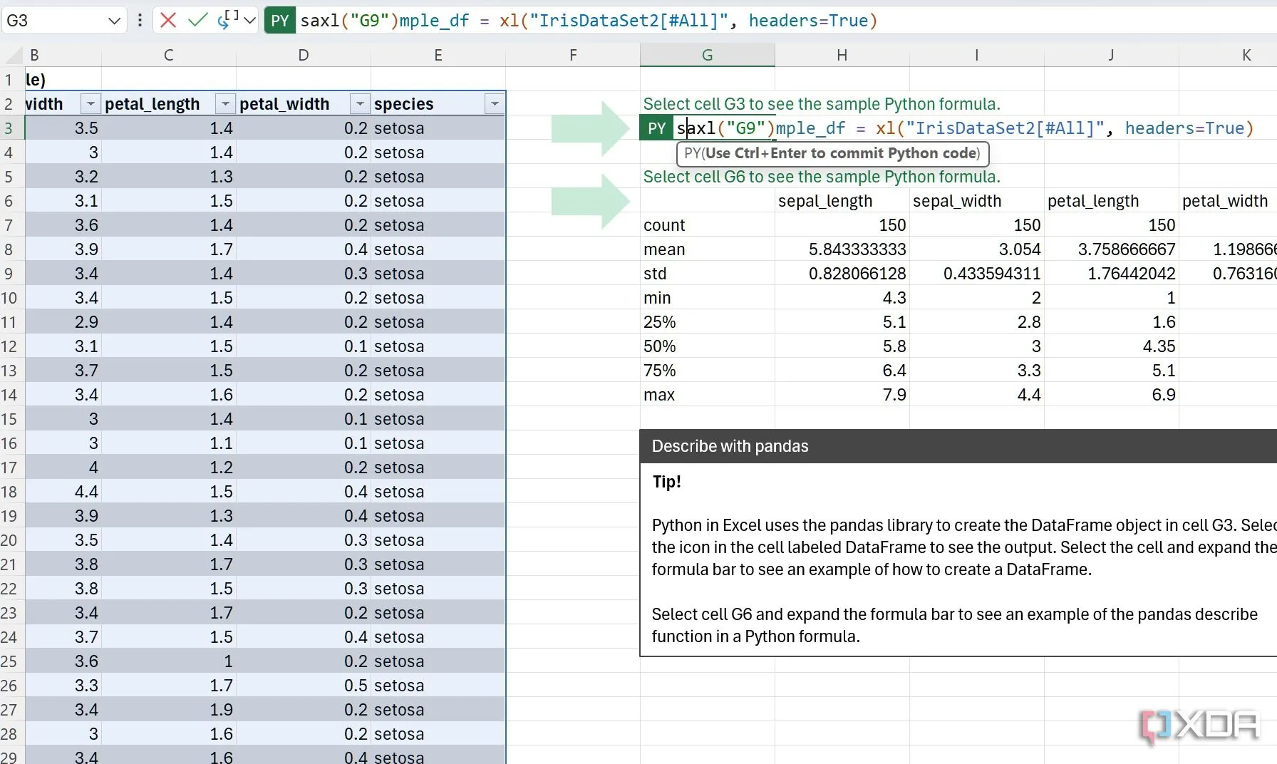 Màn hình hiển thị cú pháp Python được sử dụng để mở rộng chức năng Excel trên nền tảng web
