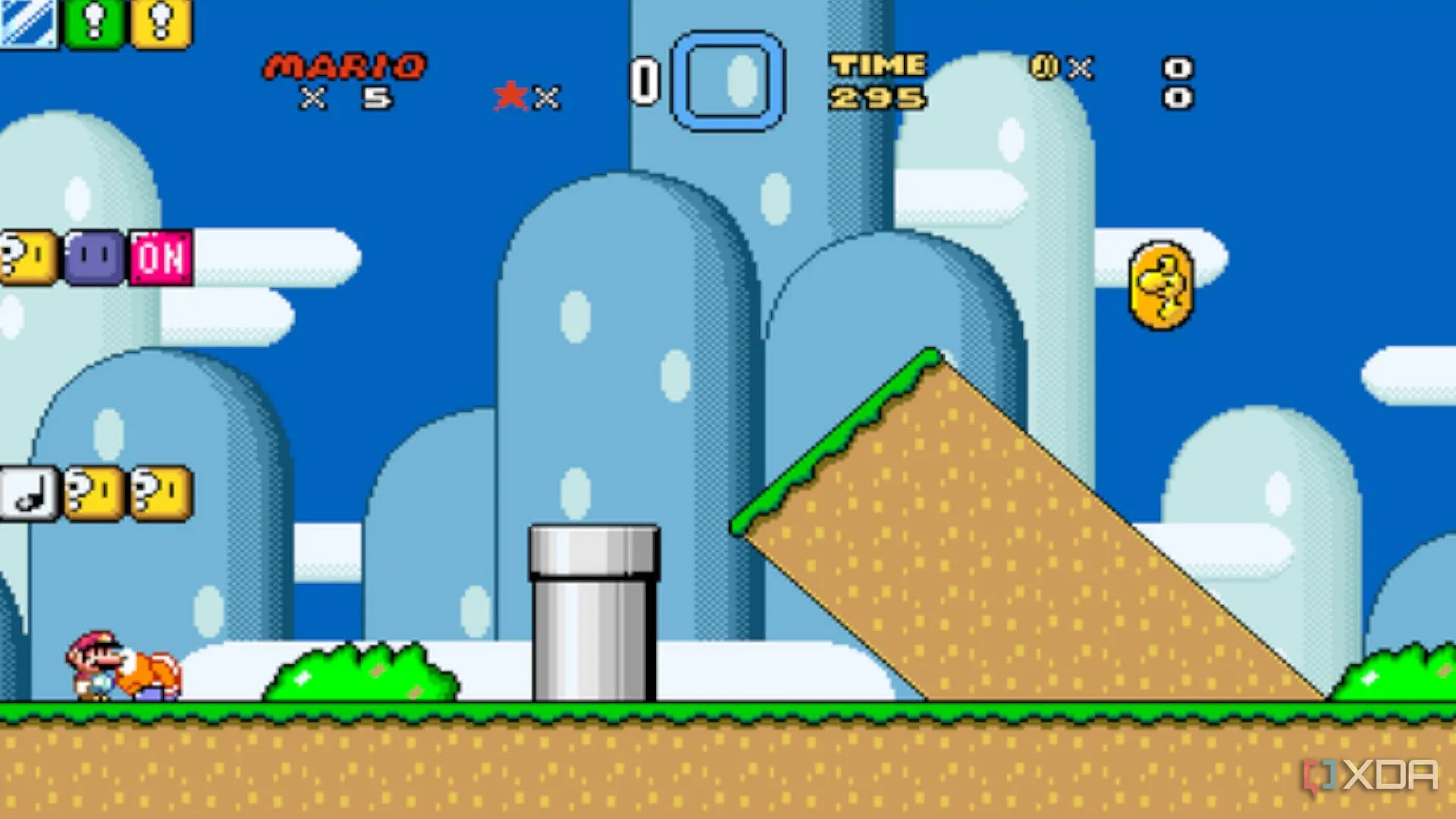 Màn hình trò chơi Super Mario đang chạy trên giả lập BSNES, tái hiện đồ họa và trải nghiệm SNES gốc