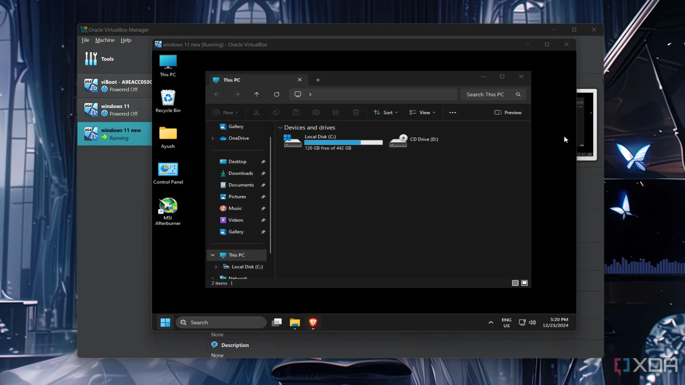 Màn hình Windows 11 quen thuộc đang chạy mượt mà bên trong máy ảo VirtualBox