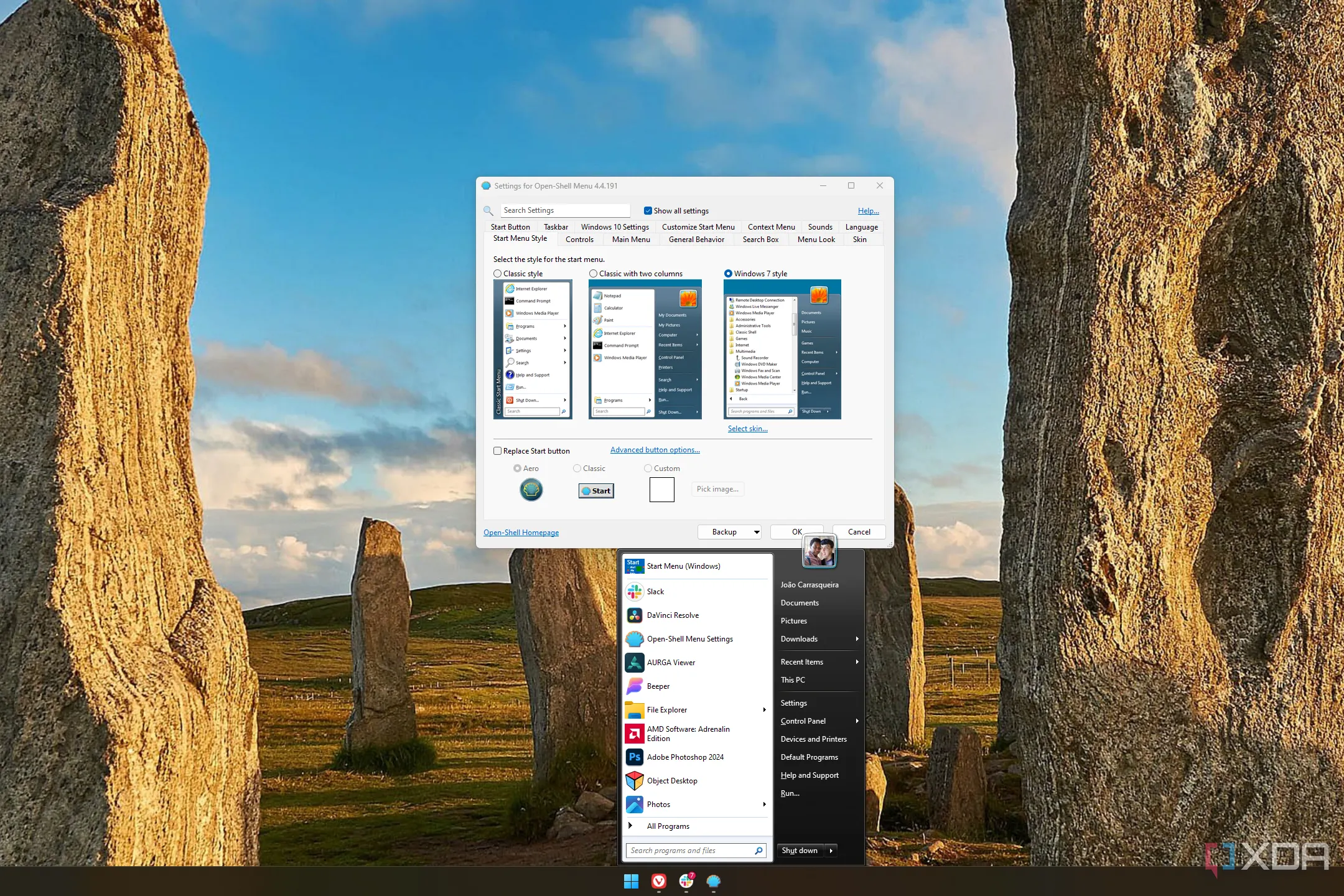 Màn hình Windows 11 với Start Menu OpenShell và cài đặt