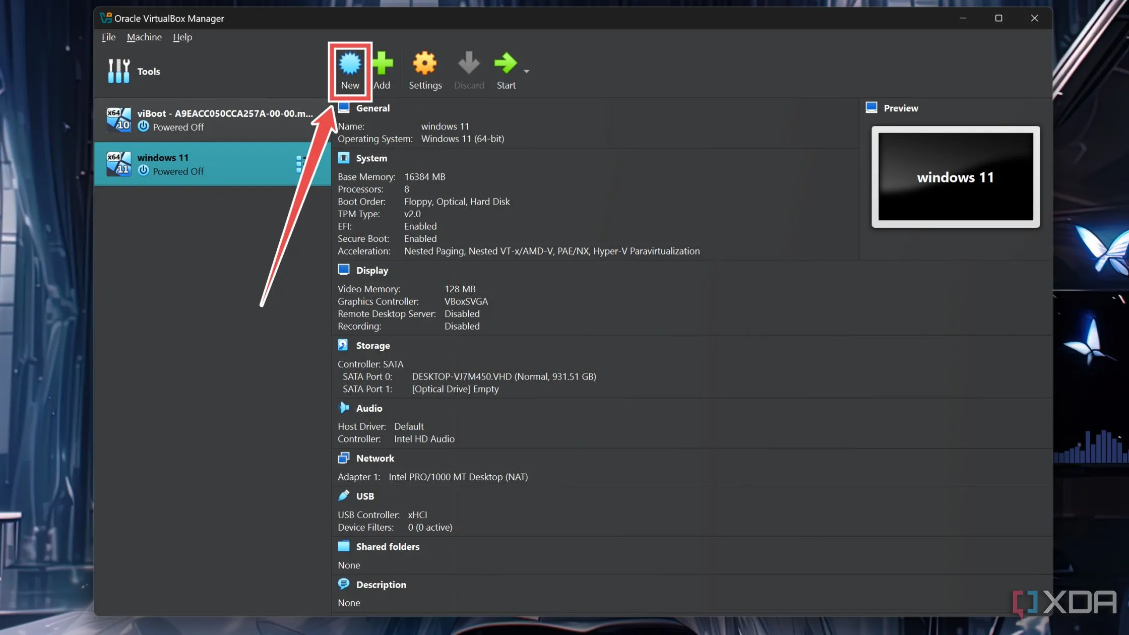 Nhấn nút &quot;New&quot; (Mới) trong giao diện chính của VirtualBox để tạo máy ảo mới