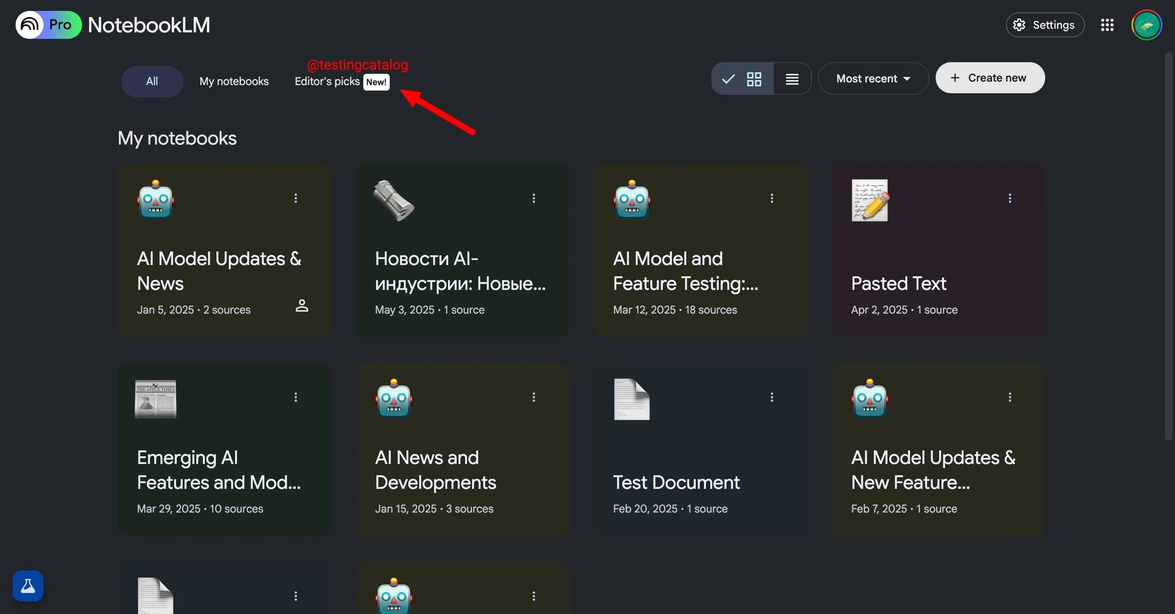 Phần &quot;Editor's Picks&quot; trên trang chủ NotebookLM, cho thấy tiềm năng biến công cụ AI này thành một nền tảng chia sẻ kiến thức cộng đồng.
