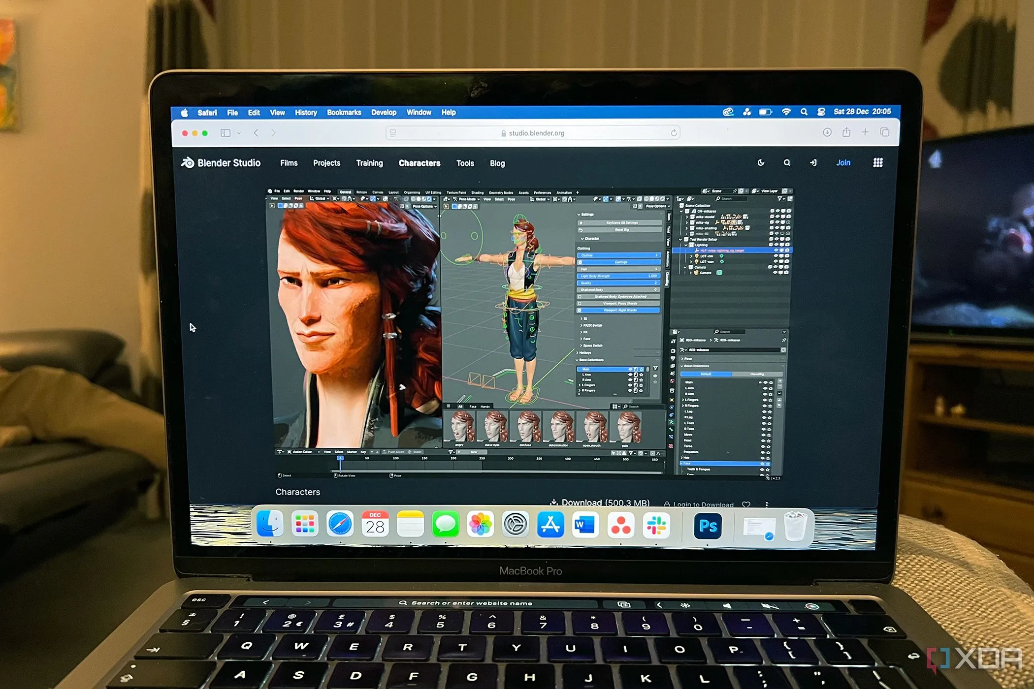 Phần mềm Blender đang chạy trên laptop MacBook Pro