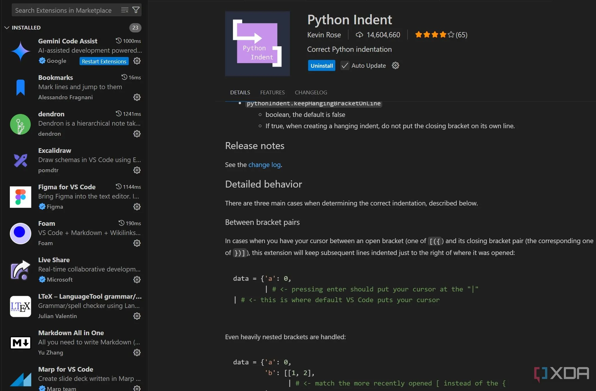 Python Indent extension trong Visual Studio Code tự động điều chỉnh thụt lề cho mã Python.