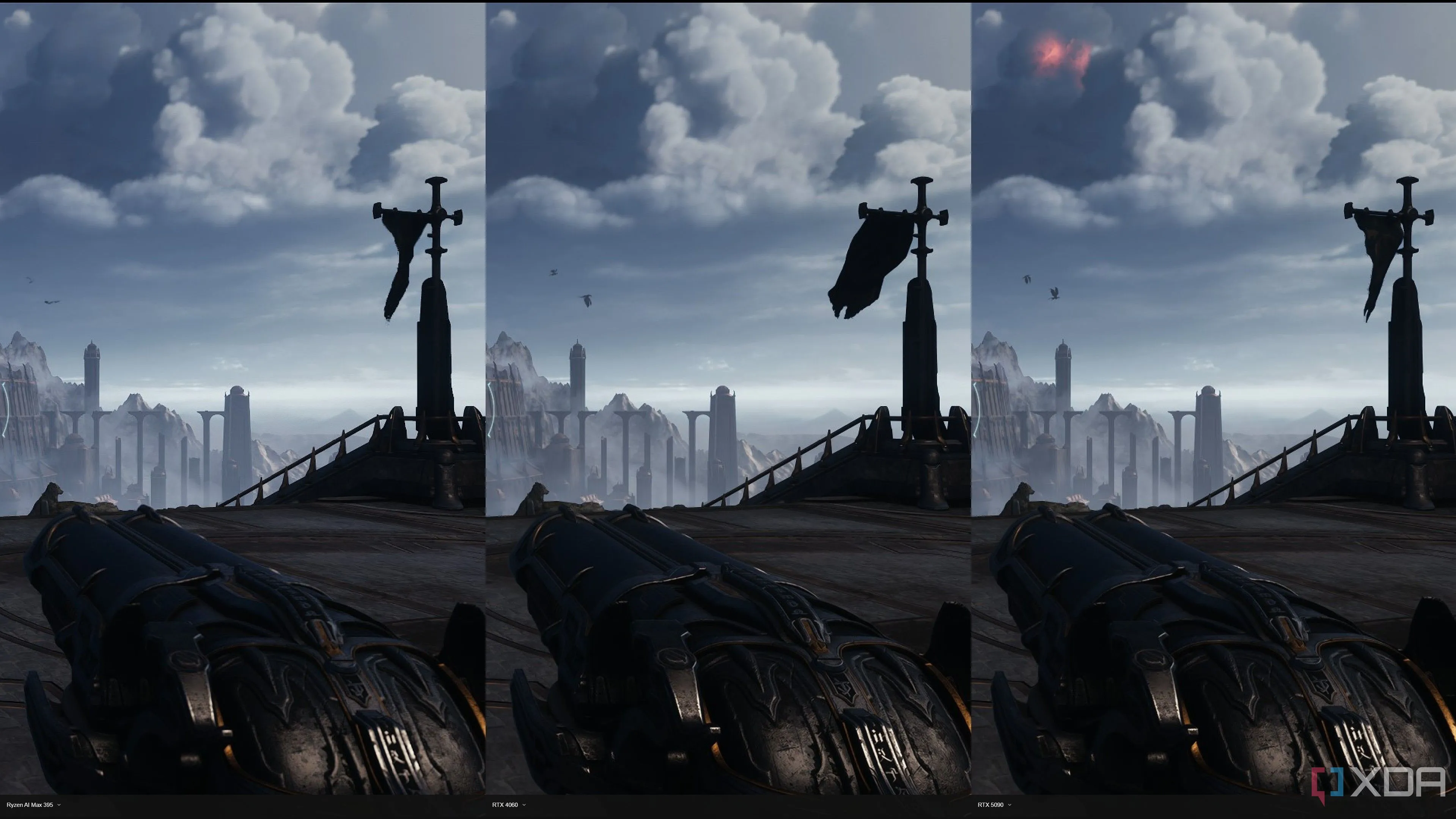 So sánh chất lượng đồ họa Doom The Dark Ages trên RTX 4060, RTX 5090 và Ryzen AI Max+ 395 minh họa khả năng texture streaming của id Tech 8