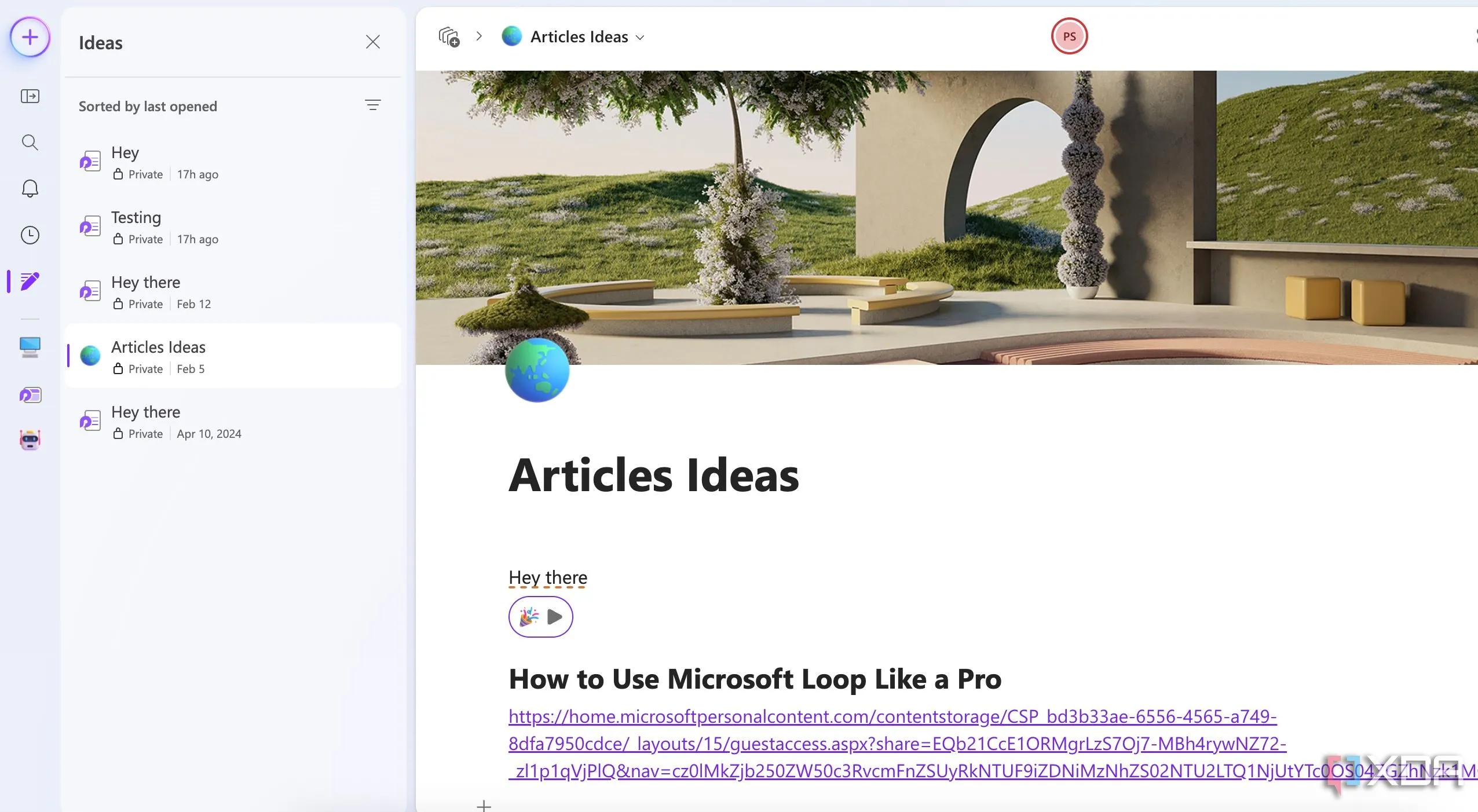 Tab Ideas trong Microsoft Loop giúp bạn ghi chú nhanh các ý tưởng
