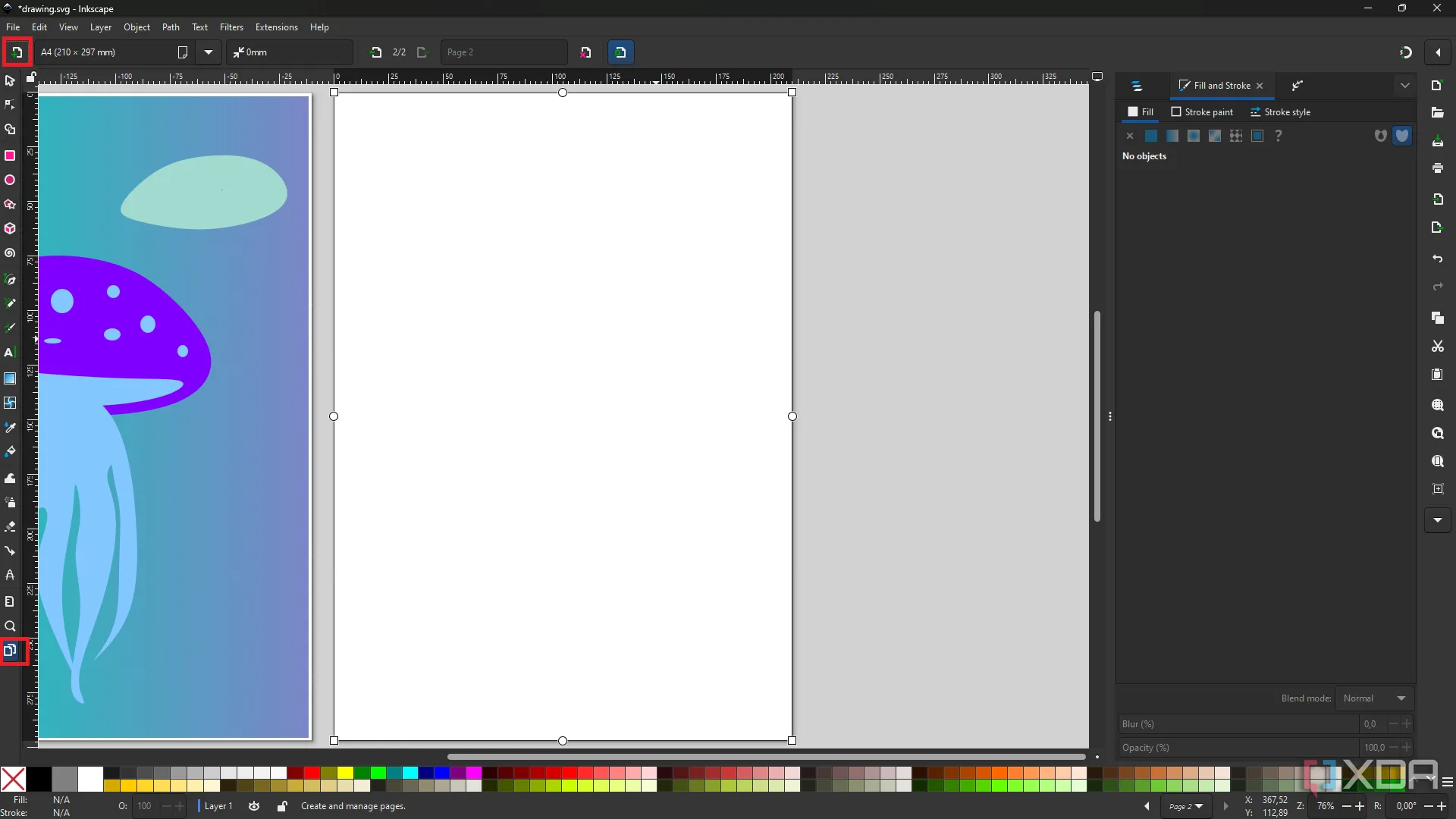 Tính năng hỗ trợ đa trang của Inkscape, hiển thị khả năng quản lý nhiều trang trong một tài liệu PDF.