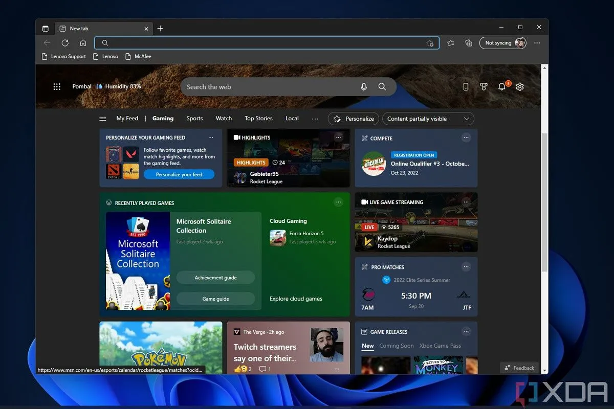 Trang chủ Microsoft Edge với nội dung đề xuất và quảng cáo.