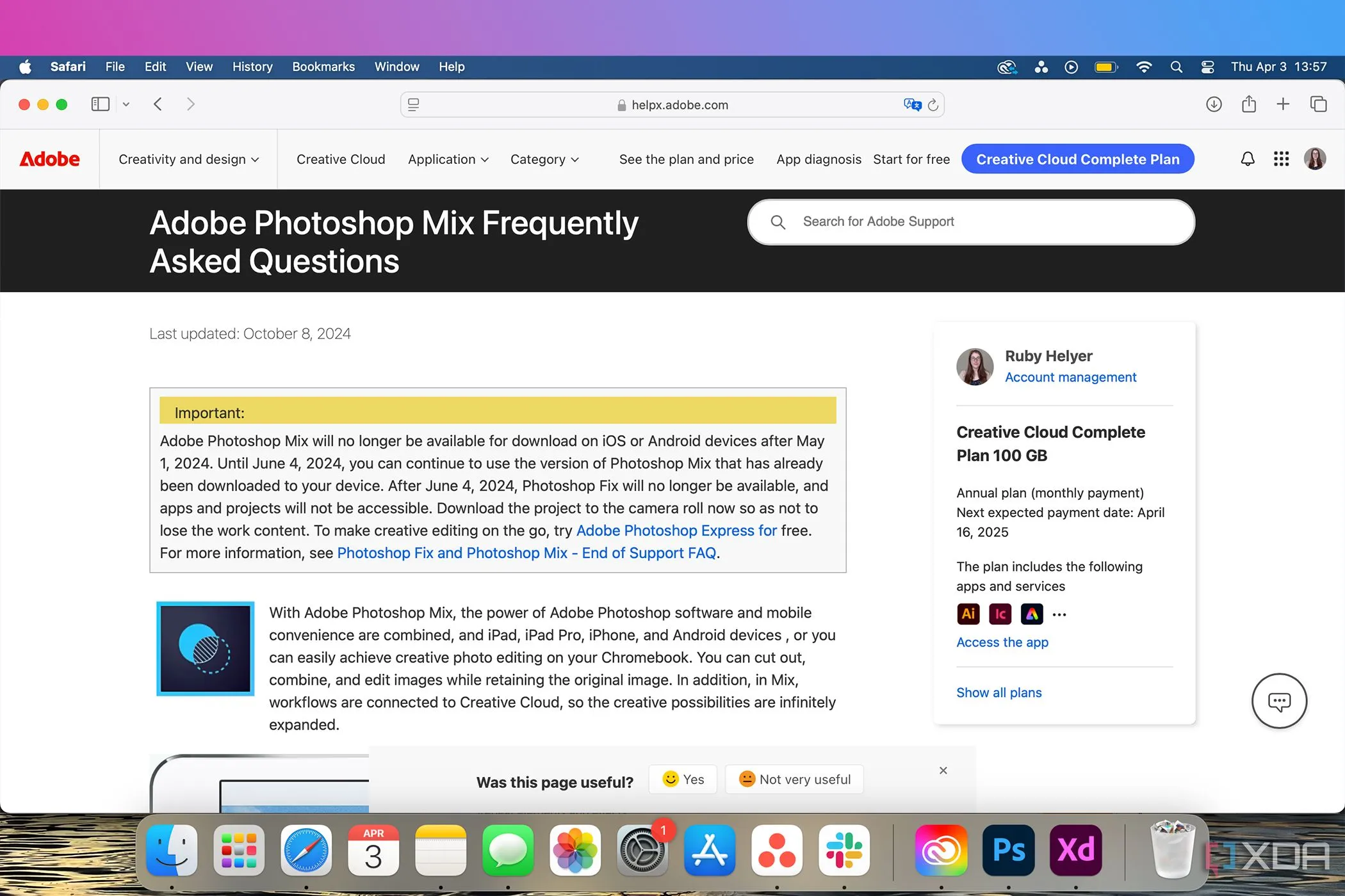 Trang FAQ của Adobe Photoshop Mix, ứng dụng chỉnh sửa ảnh di động tiền thân của Photoshop Mobile.